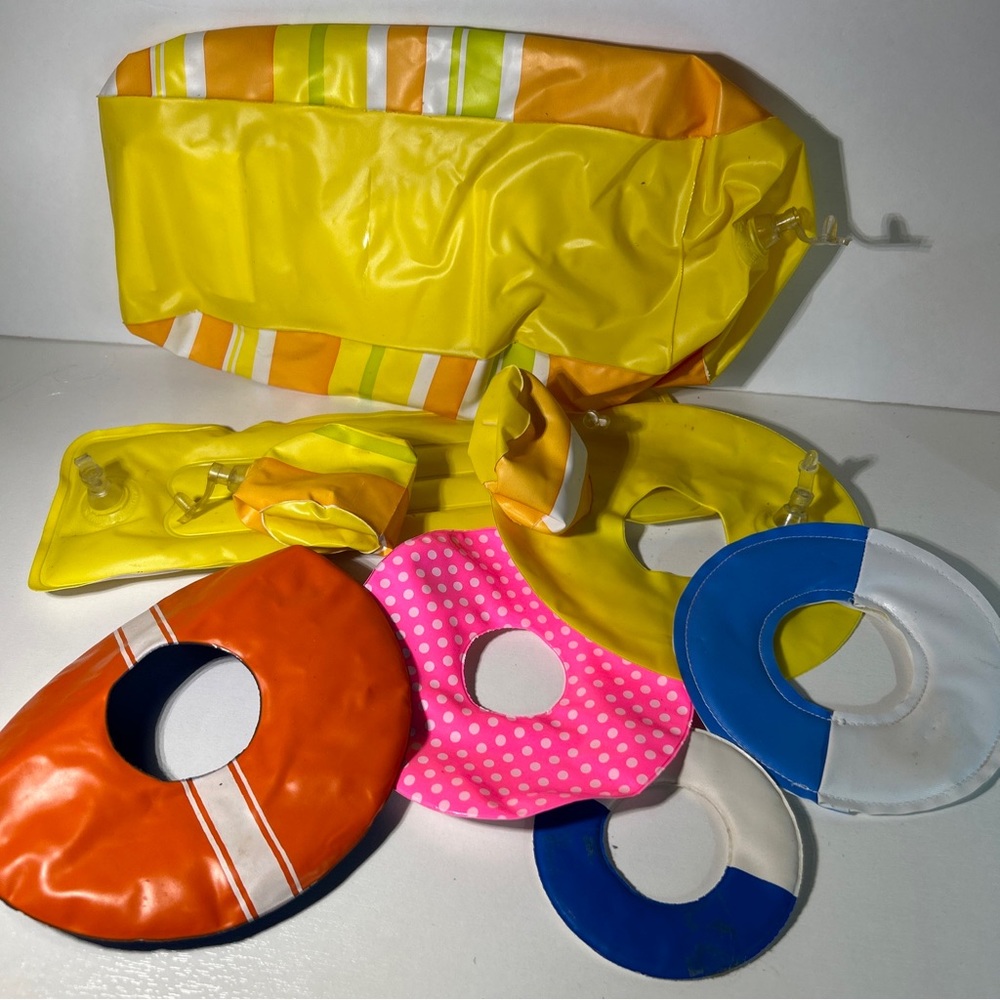 Barbie Pool Party Lot Floating Yellow Pool And Mats Beach Balls  Vintage